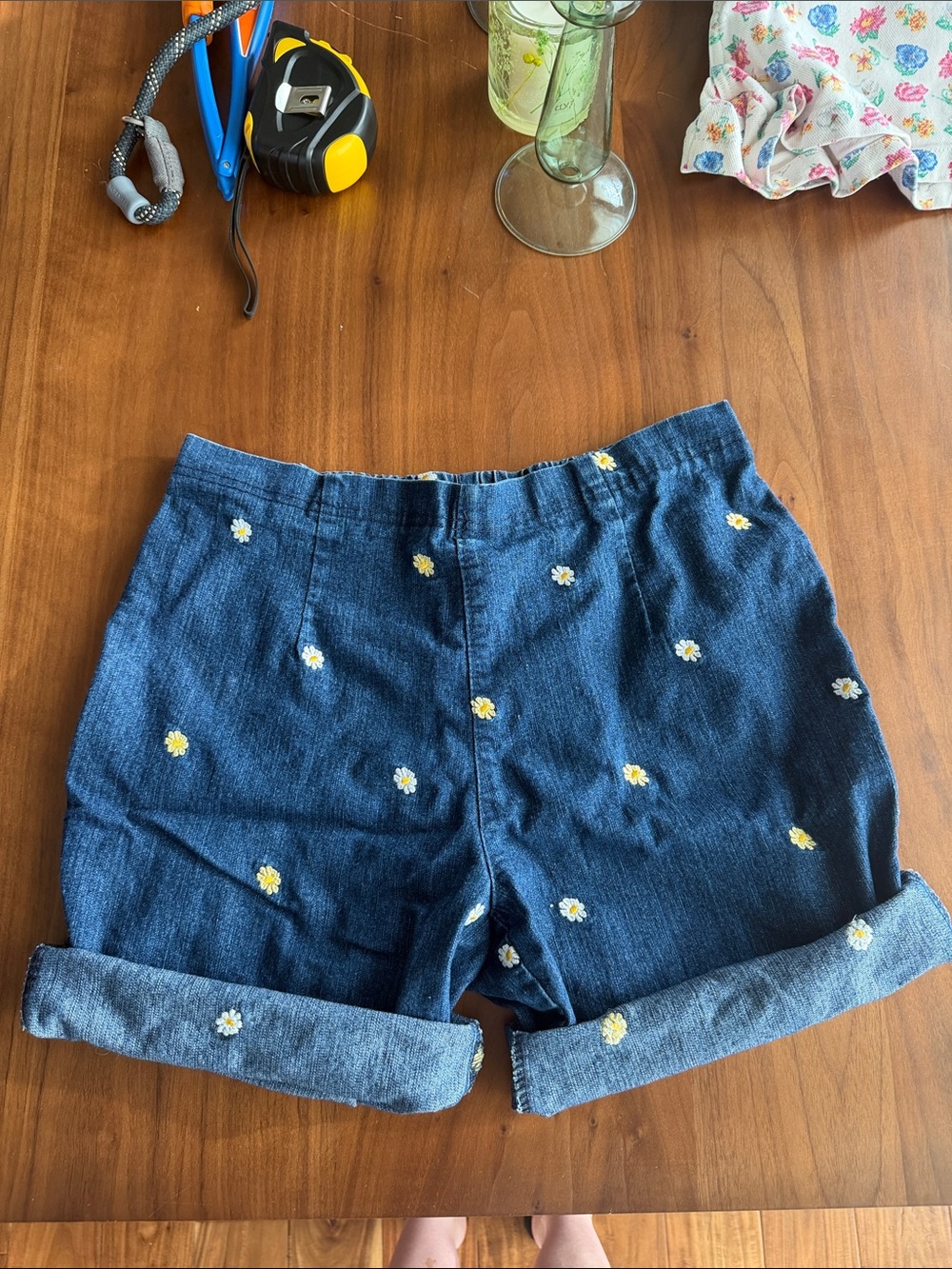 White Stag Blue Denim Shorts with Daisy Embroidery